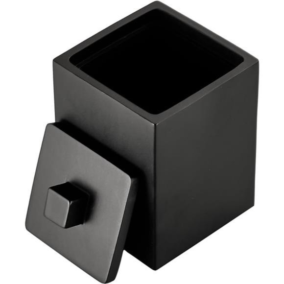 Bath | Resin Square Canister With Lid Bathroom Qtip Holder Matte Black ...